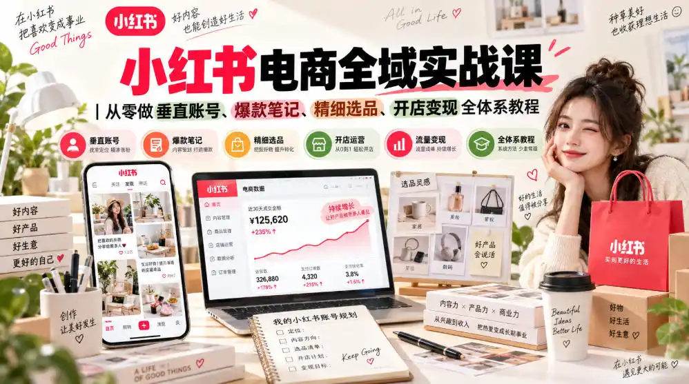 小红书电商全域实战课|从零做垂直账号、爆款笔记、精细选品、开店变现全体系教程-小行网创