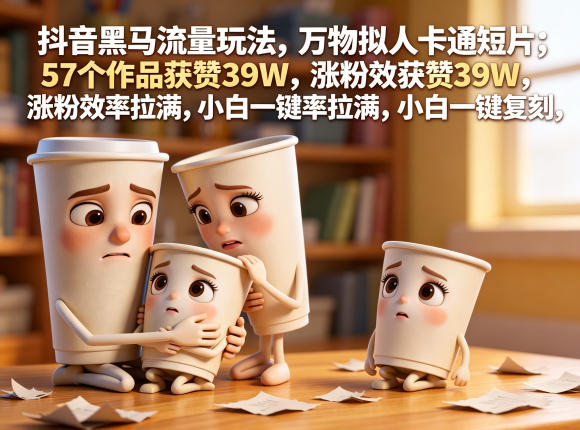 抖音黑马流量玩法,万物拟人卡通短片,57个作品获赞39W,涨粉效率拉满,小白一键复刻,保姆级拆解-小行网创