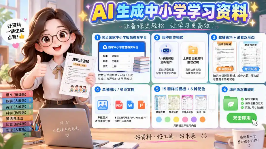 孩子的教辅别再乱买了：同步国家中小学智慧平台，AI一键生成图文教辅和试卷-小行网创