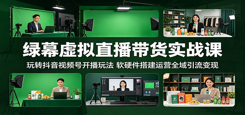 绿幕虚拟直播带货实战课:玩转抖音视频号开播玩法,软硬件搭建运营全域引流变现-小行网创