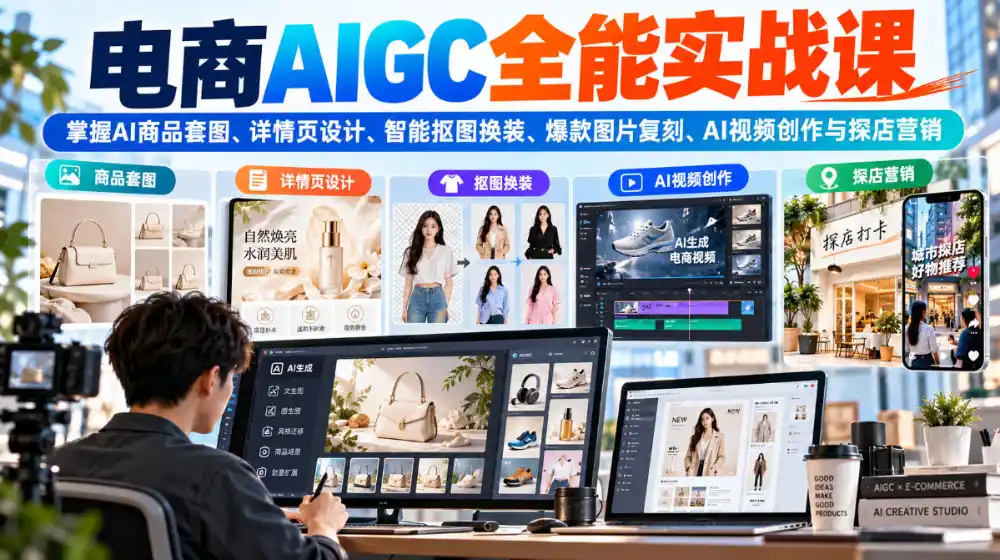 电商AIGC全能实战课：掌握AI商品套图、详情页设计、智能抠图换装、爆款图片复刻、AI视频创作与探店营销-小行网创