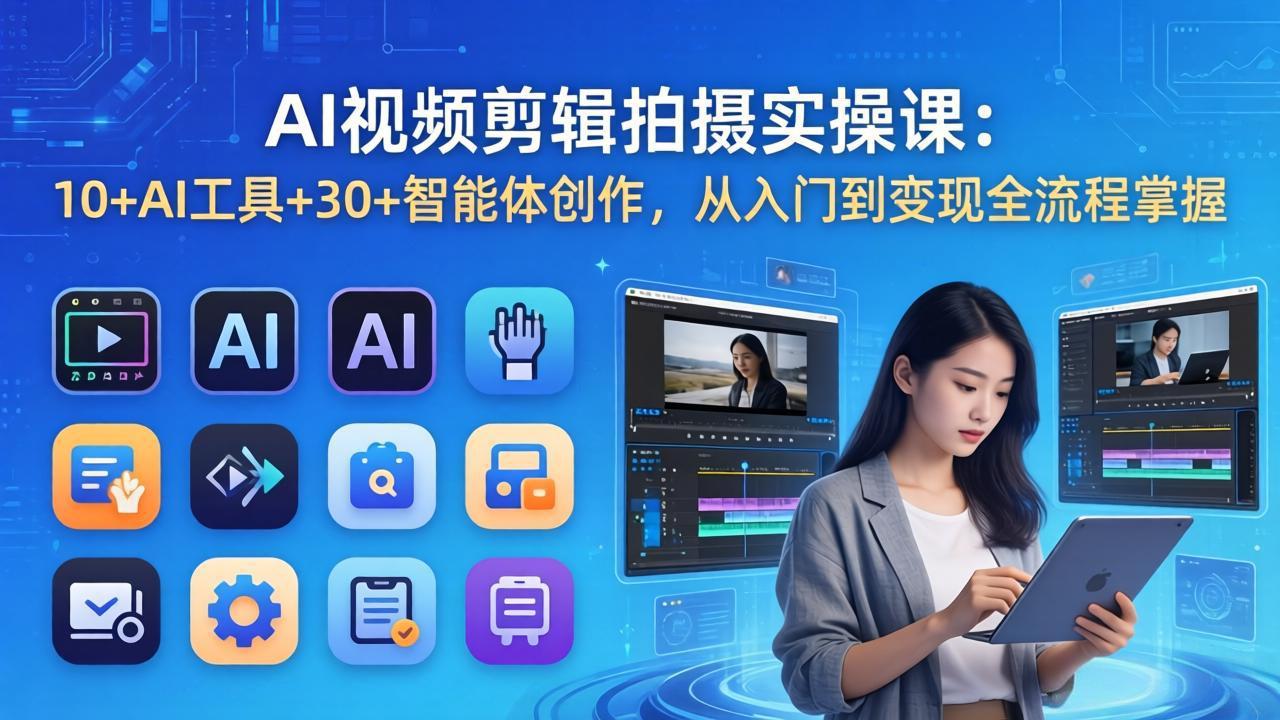 AI 视频剪辑拍摄实操课:10+AI工具+30+智能体创作,从入门到变现全流程掌握-小行网创