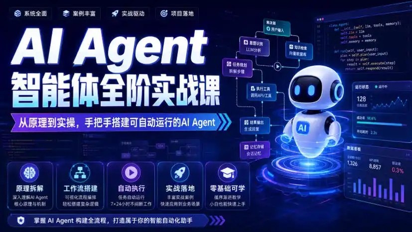 AI Agent智能体全阶实战课，从原理到实操，手把手搭建可自动运行的AI Agent-小行网创