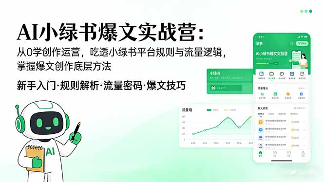 AI 小绿书爆文实战营：从0学创作运营，吃透小绿书平台规则与流量逻辑，掌握爆文创作底层方法-小行网创