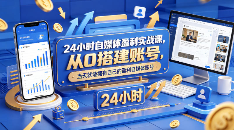 24小时自媒体盈利实战课，从0搭建账号，当天就能拥有自己的盈利自媒体账号-小行网创