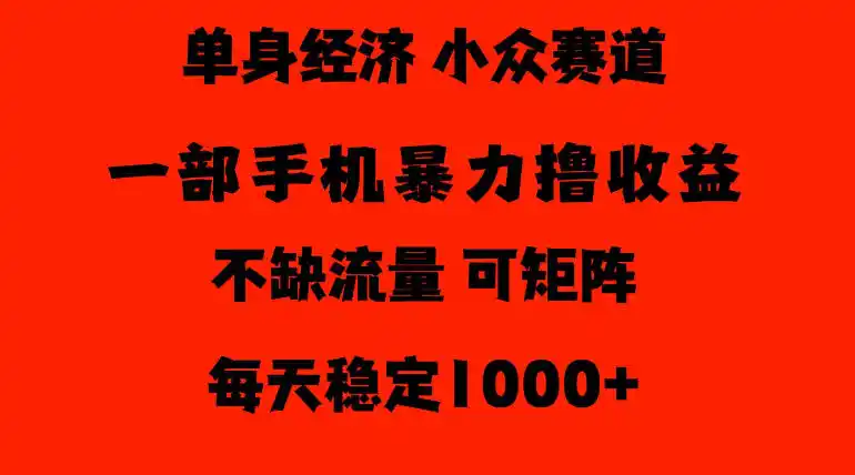26年暴力单身经济，稳定日入500-1k，不缺流量，流量极大，冷门小众赛道，门槛低小白轻松上手【揭秘】-小行网创