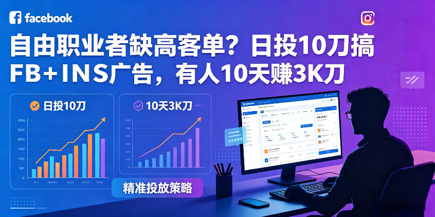 自由职业者缺高客单？日投10刀搞FB+INS广告，有人10天赚3K刀！【原创双语字幕】-小行网创