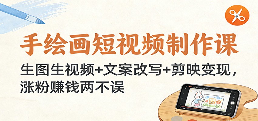 手绘画短视频制作课：生图生视频+文案改写+剪映变现，涨粉赚钱两不误-小行网创