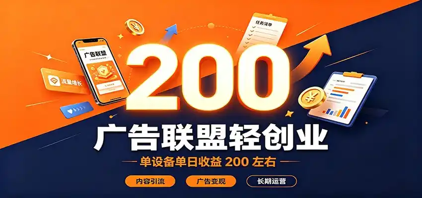 广告联盟轻创业，单设备单日收益200左右，内容引流广告变现长期运营-小行网创