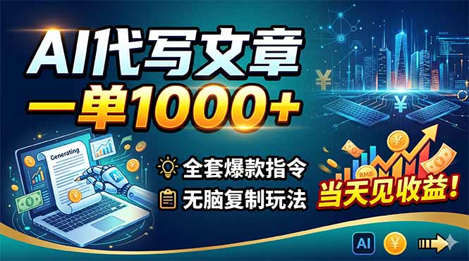AI代写文章,一单1000+,全套爆款指令+无脑复制玩法,当天见收益!-小行网创