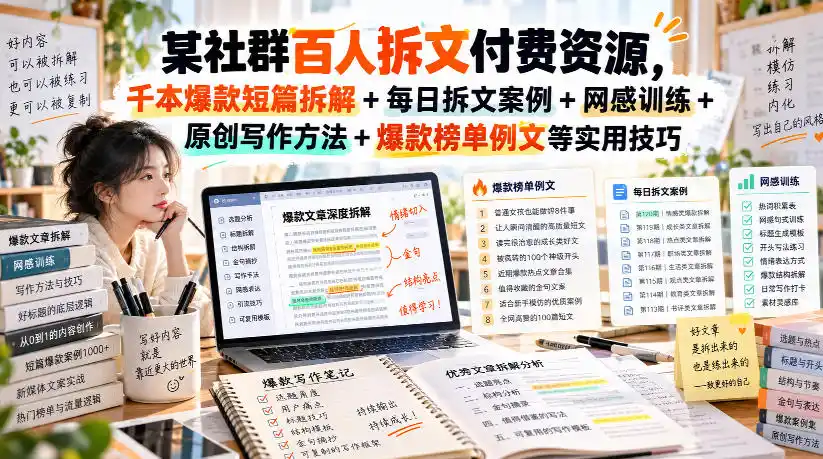 某社群百人拆文付费资源，千本爆款短篇拆解+每日拆文案例+网感训练+原创写作方法+爆款榜单例文等实用技巧(持续更新)-小行网创