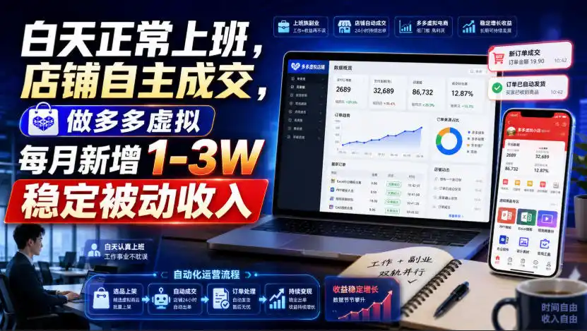 白天正常上班,店铺自主成交,做多多虚拟每月新增1-3W稳定被动收入【揭秘】-小行网创