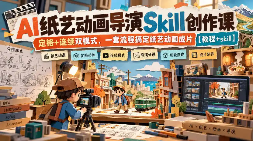 AI纸艺动画导演Skill创作课|定格+连续双模式,一套流程搞定纸艺动画成片【教程+skill】-小行网创
