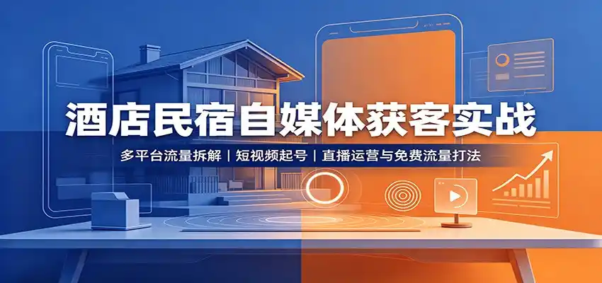 酒店民宿自媒体获客实战：多平台流量拆解，短视频起号，直播运营与免费流量打法-小行网创