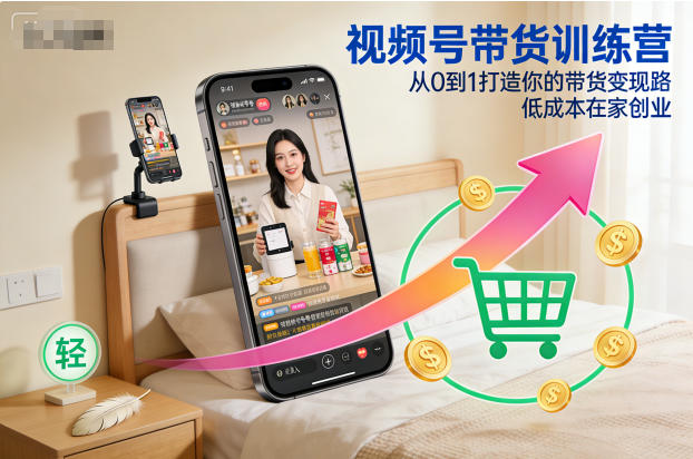 视频号带货训练营,从0到1打造你的带货变现路,低成本在家创业-小行网创