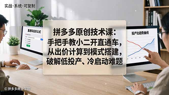 拼多多原创技术课：手把手教小二开直通车，从出价计算到模式搭建，破解低投产、冷启动难题-小行网创