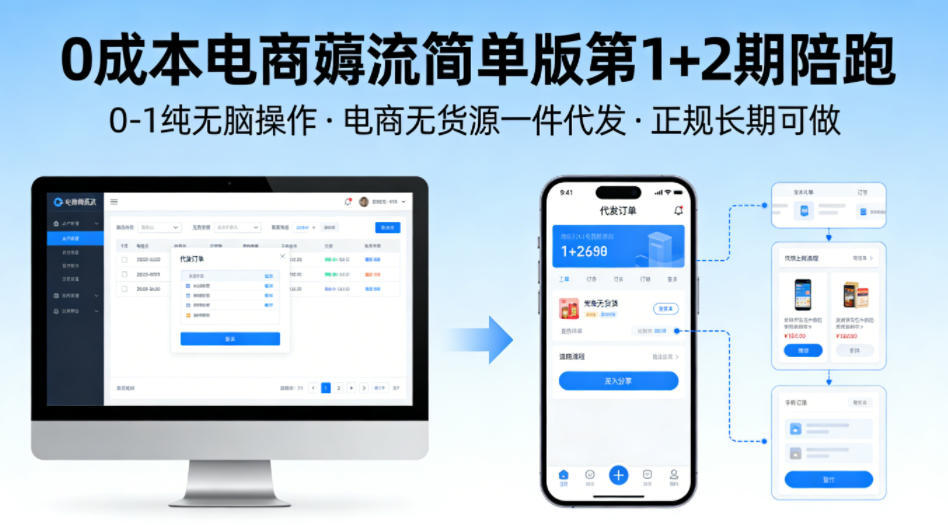 0成本电商薅流简单版第1+2期陪跑，0-1纯无脑操作，电商无货源一件代发，正规长期可做-小行网创