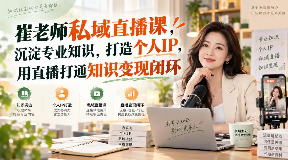 崔老师私域直播课，沉淀专业知识，打造个人IP，用直播打通知识变现闭环-小行网创