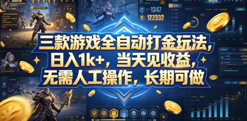 三款游戏全自动打金玩法，日入1k+，当天见收益，无需人工操作，长期可做【揭秘】-小行网创
