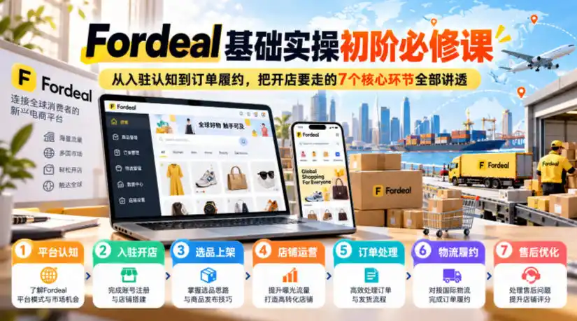 Fordeal基础实操初阶必修课，从入驻认知到订单履约，把开店要走的7个核心环节全部讲透-小行网创