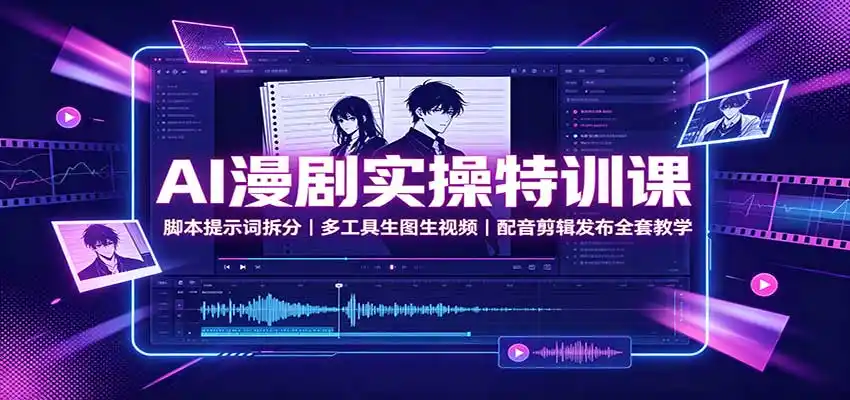 AI漫剧实操特训课:脚本提示词拆分,多工具生图生视频,配音剪辑发布全套教学-小行网创
