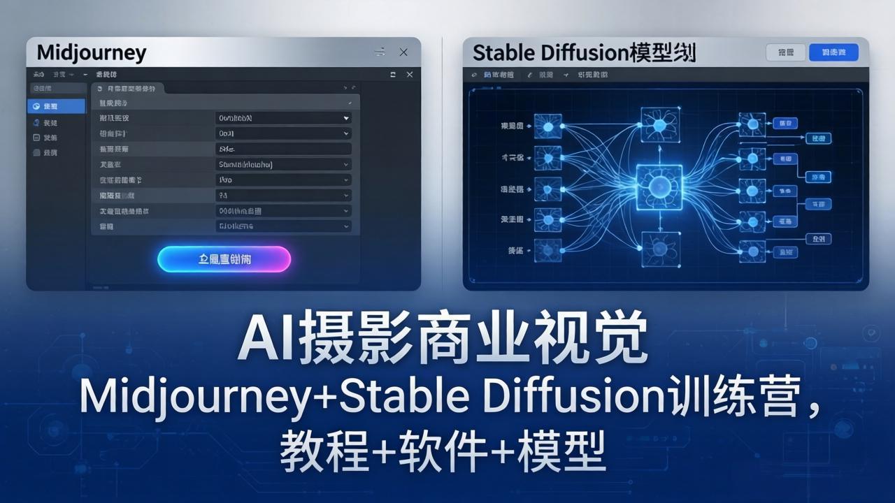 AI摄影商业视觉Midjourney+Stable Diffusion训练营，教程+软件+模型-小行网创