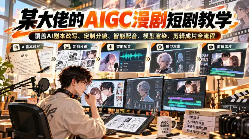 某大佬的AIGC漫剧短剧教学，覆盖AI剧本改写、定制分镜、智能配音、模型渲染、剪辑成片全流程-小行网创