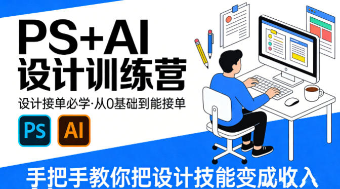 设计接单必学,PS+AI设计训练营,从0基础到能接单,手把手教你把设计技能变成收入-小行网创