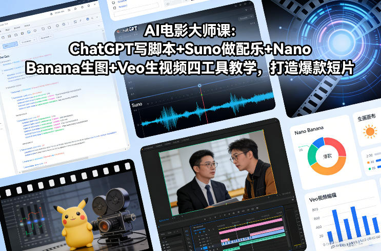 AI电影大师课：ChatGPT写脚本+Suno做配乐+Nano Banana生图+Veo生视频，打造爆款短片-小行网创