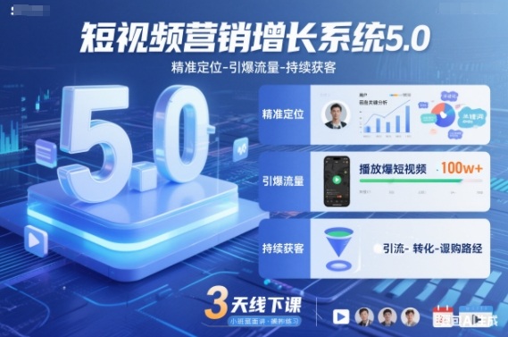 短视频营销增长系统5.0,精准定位-引爆流量-持续获客,3天线下课(音频+图片)-小行网创