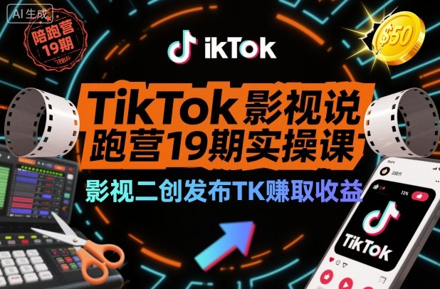 TikTok影视解说陪跑营19期实操课，影视二创发布TK賺取收益，万播收益50美金(更新)-小行网创