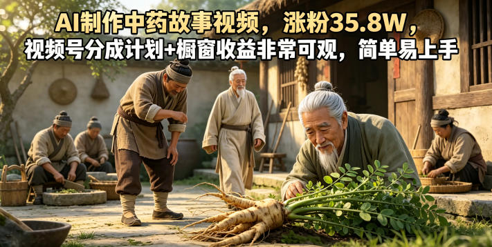 AI制作中药故事视频,涨粉35.8W,视频号分成计划+橱窗收益非常可观,简单易上手-小行网创