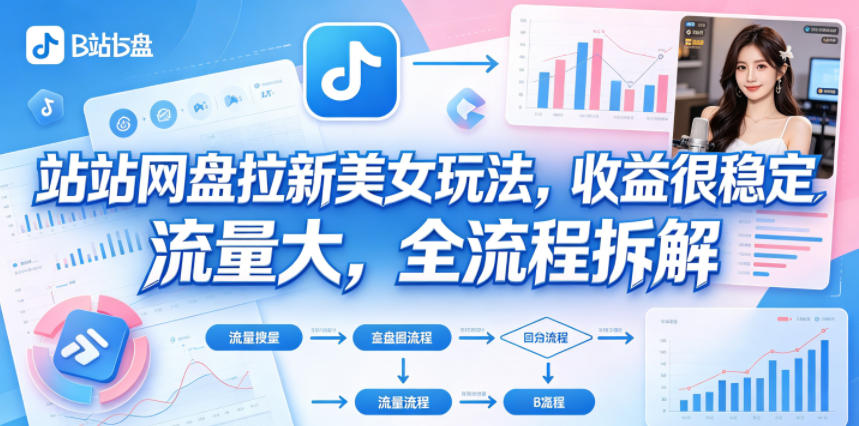 B站网盘拉新美女玩法,收益很稳定,流量大,全流程拆解-小行网创