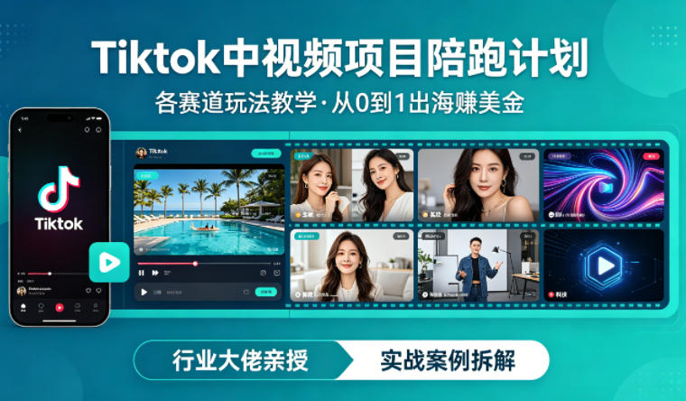 某大佬的Tiktok中视频项目陪跑，涵盖TK各个赛道玩法教学，从0到1出海賺美金-小行网创