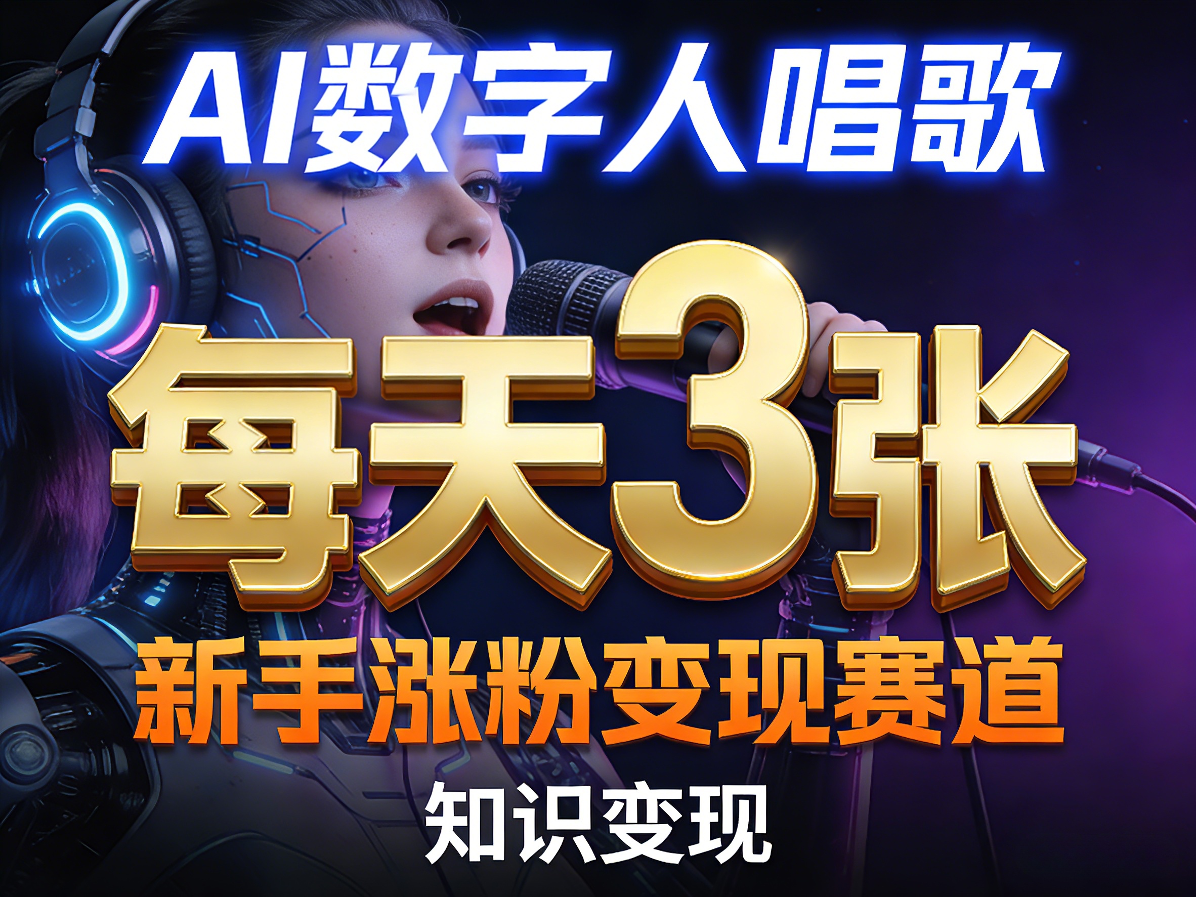 AI数字人唱歌，新手涨粉变现赛道，每天3张和知识付费，副业必备-小行网创