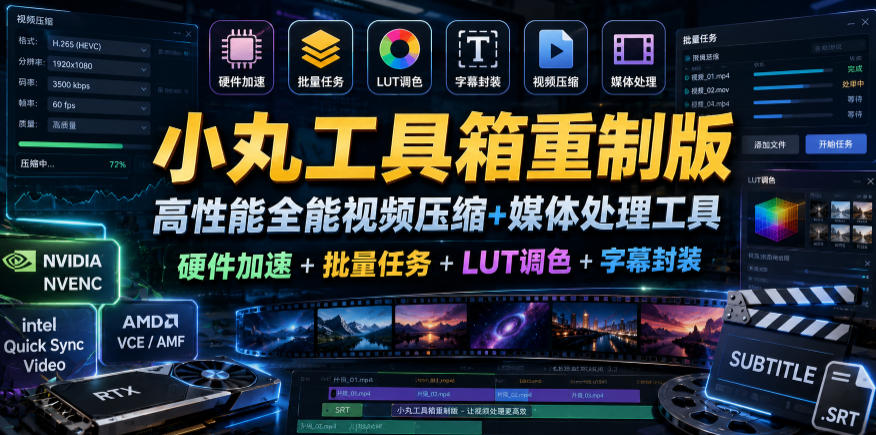 小丸工具箱重制版–高性能全能视频压缩+媒体处理工具|硬件加速+批量任务+LUT调色+字幕封装-小行网创