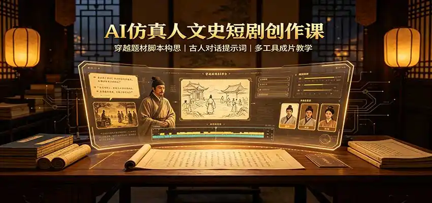 AI仿真人文史短剧创作课：穿越题材脚本构思，古人对话提示词，多工具成片教学-小行网创