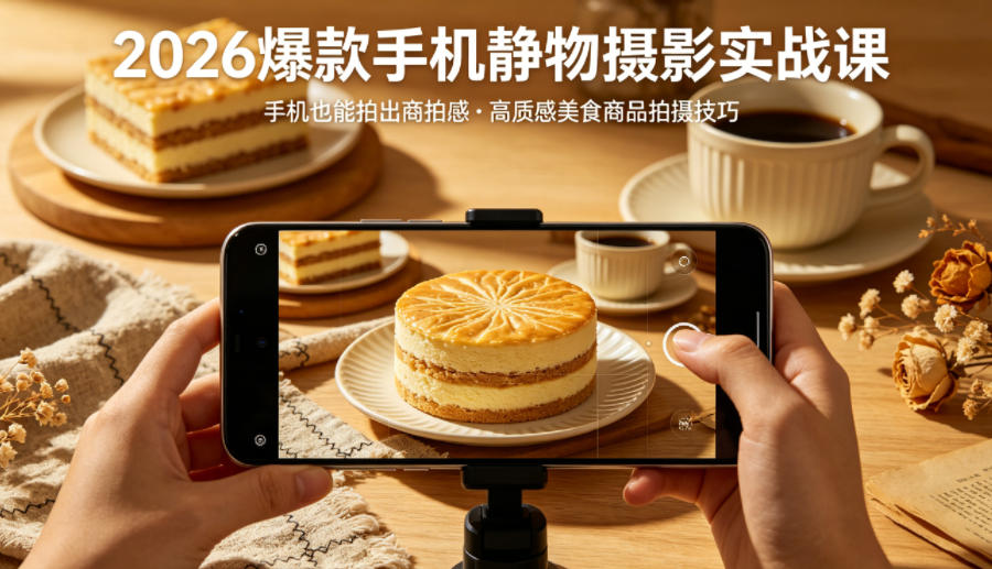 2026爆款手机静物摄影实战课，手机也能拍出商拍感，学会拍出高质感美食商品-小行网创