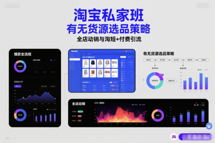 淘宝私家班，有无货源选品策略，高成功率爆款全流程打法，全店动销与淘短+付费引流(更新2026)-小行网创