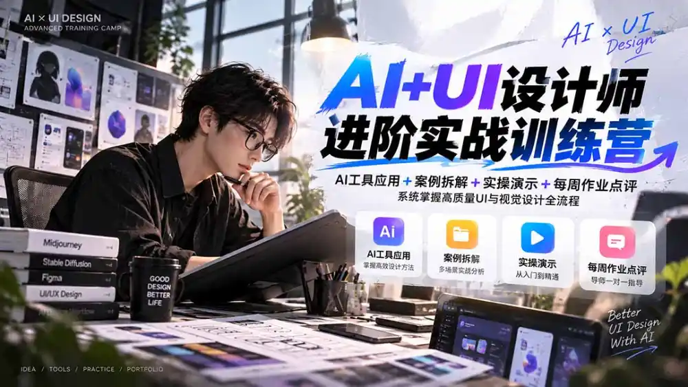 【无水印】AI+UI设计师进阶训练营-第4期：AI工具应用+案例拆解+实操演示+作业点评，掌握高质量UI与视觉设计全流程-小行网创