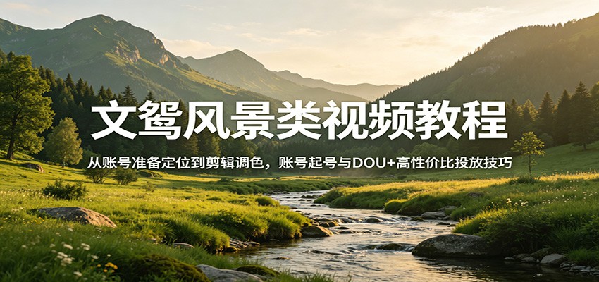 文鸳风景类视频教程：从账号准备定位到剪辑调色，账号起号与DOU+高性价比投放技巧-小行网创