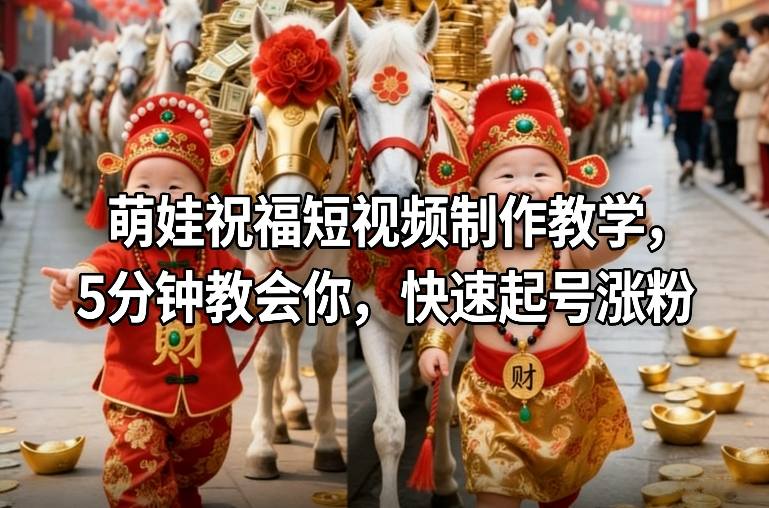 萌娃祝福短视频制作教学，5分钟教会你，快速起号涨粉-小行网创