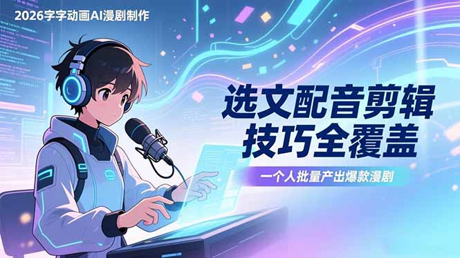 2026字字动画AI漫剧制作-1期，选文配音剪辑技巧全覆盖，一个人就能批量产出爆款漫剧-小行网创