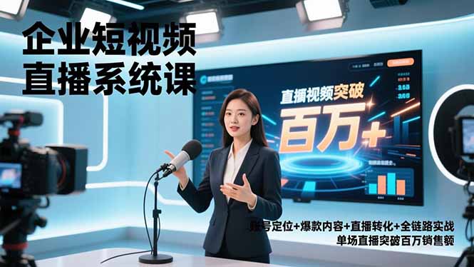 企业短视频直播系统课，账号定位+爆款内容+直播转化+全链路实战，单场直播突破百万销售额-小行网创