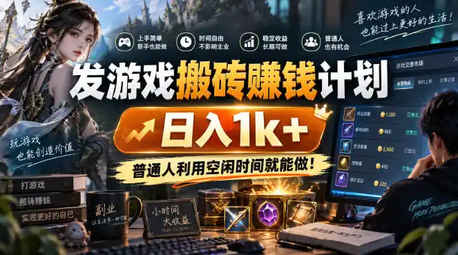 发游戏搬砖賺钱计划,日入1k+,普通人利用空闲时间就能做!【揭秘】