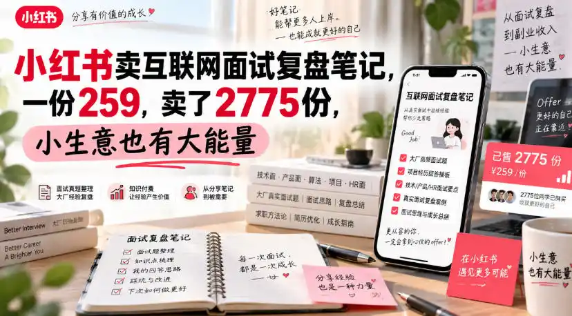 小红书卖互联网面试复盘笔记,一份259,卖了2775份,小生意也有大能量-小行网创