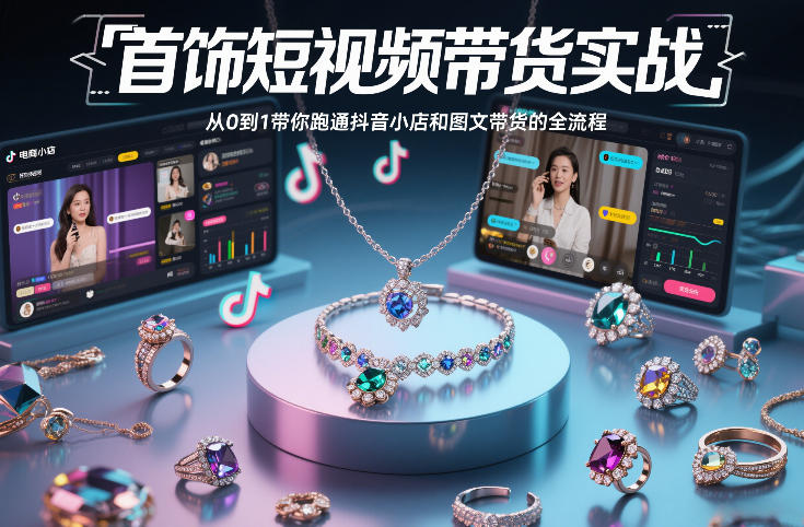 首饰短视频带货实战，从0到1带你跑通抖音小店和图文带货的全流程-小行网创