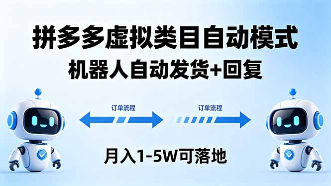 多多虚拟类目自动模式，机器人自动发货 + 回复，月入 1-5W 可落地-小行网创