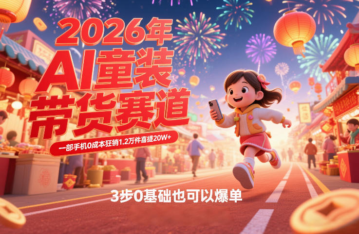 AI童装新春带货赛道，一部手机0成本狂销1.2万件喜提20W+，3步0基础也可以爆单-小行网创