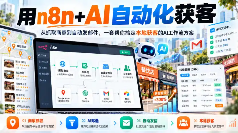 【无水印】用n8n+AI自动化获客,从抓取商家到自动发邮件,一套帮你搞定本地获客的AI工作流方案【原创双语字幕】-小行网创